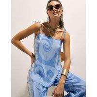 River Island Abstract Print Square Neck Cami Top Blue Mix