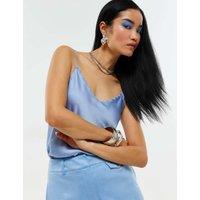 River Island Satin V-Neck Cami Top Blue