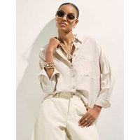 River Island Linen Rich Relaxed Shirt Stone