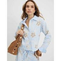 River Island Cotton Blend Embroidered Shirt Blue Mix