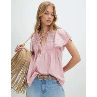 River Island Pure Cotton Lace Trim Relaxed Blouse Pink