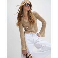 River Island Pure Cotton Knitted V-Neck Cardigan Beige