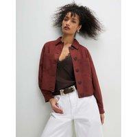 River Island Faux Suede Collared Cropped Overshirt Burgundy