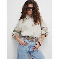 River Island Lyocell Rich Oversized Harrington Jacket Cream