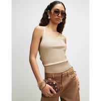 River Island Metallic Scoop Neck Fitted Knitted Vest Gold