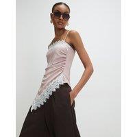 River Island Square Neck Lace Detail Fitted Cami Top Pink Mix