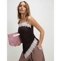 River Island Square Neck Lace Detail Fitted Cami Top Brown Mix