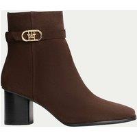 Tommy Hilfiger Suede Block Heel Ankle Boots Dark Brown