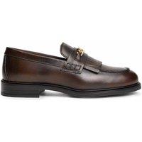 Tommy Hilfiger Leather Chain Detail Fringe Flat Loafers Dark Brown