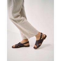 Crew Clothing Leather Patent Woven Crossover Flat Sandals Burgundy