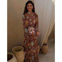 Never Fully Dressed Mesh Printed Maxi Relaxed Dress Brown Mix