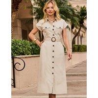 SOSANDAR Pure Cotton Belted Midi Shirt Dress Neutral