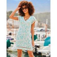 SOSANDAR Linen Rich Abstract Print Mini Shift Dress Blue Mix