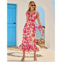 SOSANDAR Floral Ruffle Hem Midaxi Wrap Dress Pink Mix