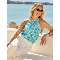 SOSANDAR Geometric Print Halter Neck Top Blue Mix