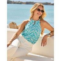 SOSANDAR Geometric Print Halter Neck Top Blue Mix