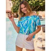 SOSANDAR Abstract Print Bardot Top Blue Mix