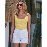 SOSANDAR Crochet Detail Scoop Neck Vest Yellow Mix