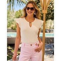 SOSANDAR Textured Ruffle Sleeve Keyhole Detail Blouse Ivory
