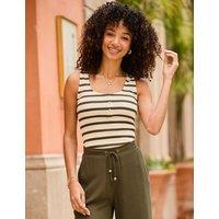 SOSANDAR Cotton Blend Striped Vest Top Khaki Mix