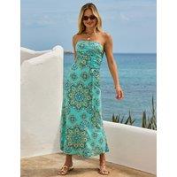 SOSANDAR Paisley Bandeau Midi Skater Dress Blue Mix