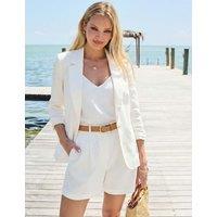 SOSANDAR Linen Blend Ruched Sleeve Blazer Ivory