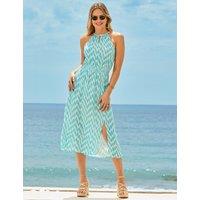 SOSANDAR Geometric Halter Neck Midi Waisted Dress Blue Mix