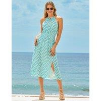 SOSANDAR Geometric Halter Neck Midi Waisted Dress Blue Mix