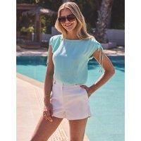 SOSANDAR Linen Blend Tie Detail Top Green