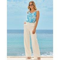 SOSANDAR Satin Animal Print Cowl Neck Top Blue Mix
