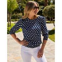 SOSANDAR Polka Dot Shirred Hem Top Blue Mix