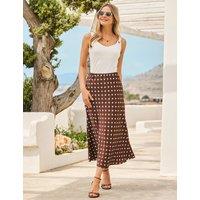 SOSANDAR Satin Spot Print Midi A-Line Skirt Brown Mix