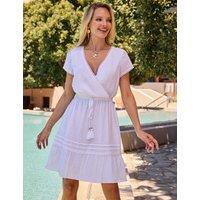 SOSANDAR Pure Cotton Textured V-Neck Tiered Dress White