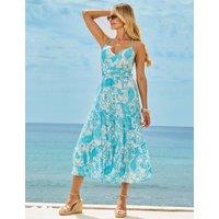 SOSANDAR Paisley V-Neck Midi Tiered Dress Blue Mix