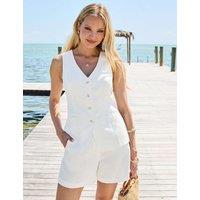 SOSANDAR Linen Rich High Waisted Shorts White
