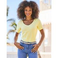 SOSANDAR Pure Cotton Scallop Detail T-Shirt Yellow
