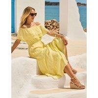 SOSANDAR Textured Bardot Midaxi Tiered Dress Yellow