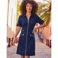 SOSANDAR Textured Zip Front Shirt Dress Blue