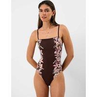 ACCESSORIZE Floral Square Neck Swimsuit Brown Mix