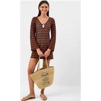 ACCESSORIZE Textured V-Neck Ring Front Mini Beach Dress Bronze