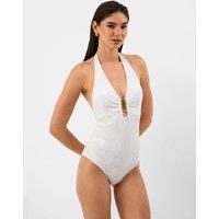 ACCESSORIZE Textured Ring Detail Halterneck Swimsuit White