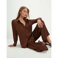 River Island Satin Striped Textured Collared Blouse Brown Mix