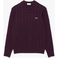 Lacoste Pure Wool Cable Knit Crew Neck Jumper Dark Red