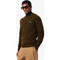 Lacoste Pure Wool Cable Knit Crew Neck Jumper Brown