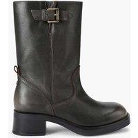 Kurt Geiger Trident Leather Block Heel Boots Chocolate
