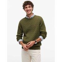 Tommy Hilfiger Pure Cotton Cable Knit Crew Neck Jumper Green