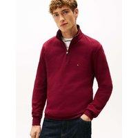 Tommy Hilfiger Pure Cotton Half Zip Sweatshirt Burgundy