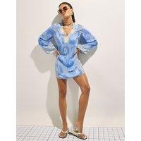 River Island Printed Beach Cover Up Kaftan Light Blue Mix
