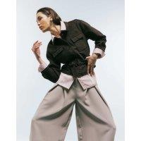 River Island Faux Suede Belted Utility Jacket Chocolate