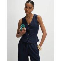 River Island Linen Rich Single Breasted Waistcoat Navy